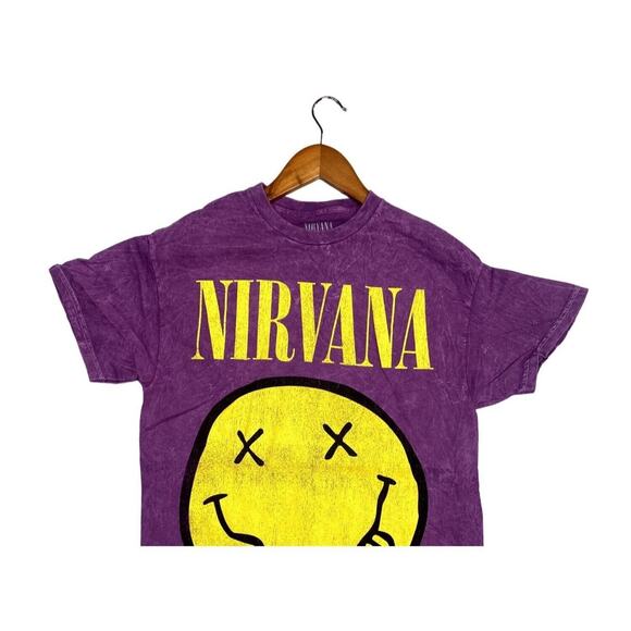 Nirvana Vintage Style Smile Back Short Sleeve Unisex T Shirt Crew Neck M Purple - Picture 3 of 15